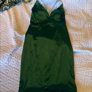 Satin emerald green bodycon dress